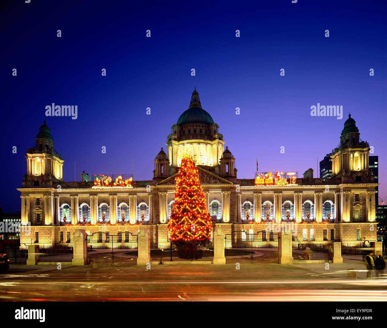 Christmas Tree Lit Up In Front Of Belfast City Hall, Belfast, Ireland
