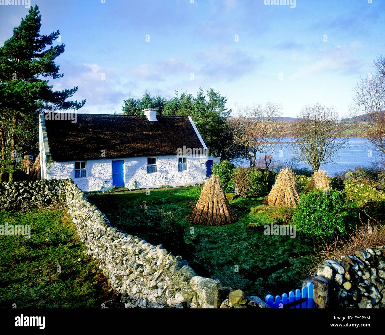 Thatched Cottage, Near Oughterard, Connemara, Co Galway, Ireland Stock