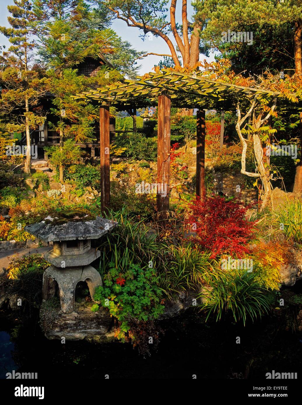 Tully Japanese Gardens, Co Kildare, Ireland; Japanese Lantern & Pergola