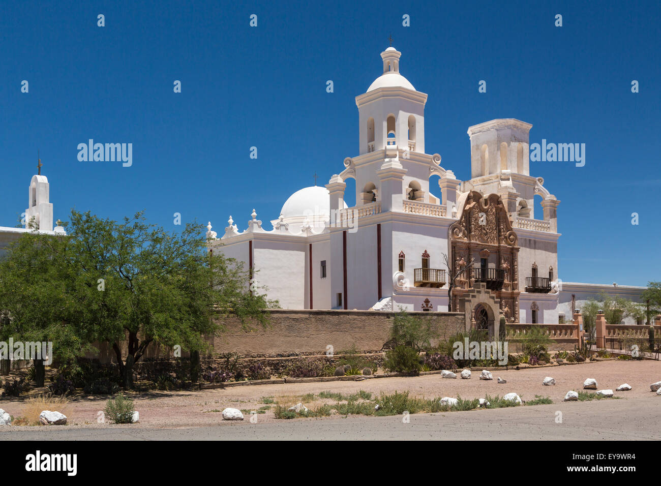 The historic Spanish Mission, San Xavier del Bac near Tucson, Arizona, USA. Stock Photo