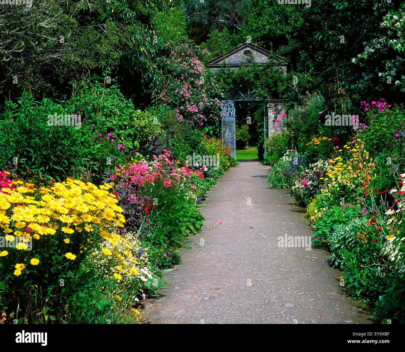 Ilnacullin Gardens, Co Cork, Ireland; Herbaceous Border In The Walled Garden Stock Photo