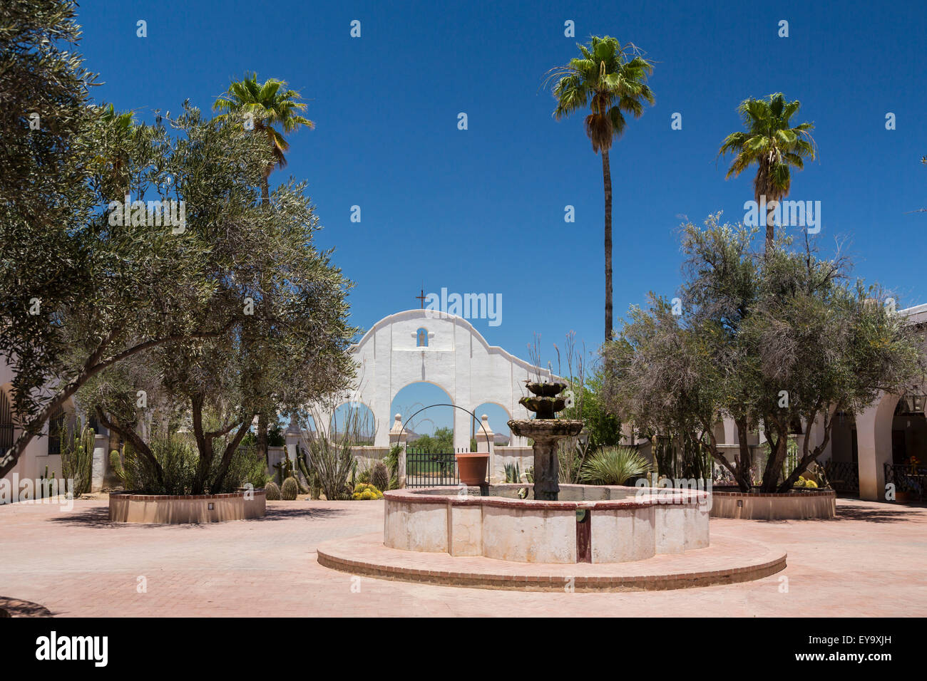 The Visitors Center at the historic Spanish Mission, San Xavier del Bac near Tucson, Arizona, USA. Stock Photo