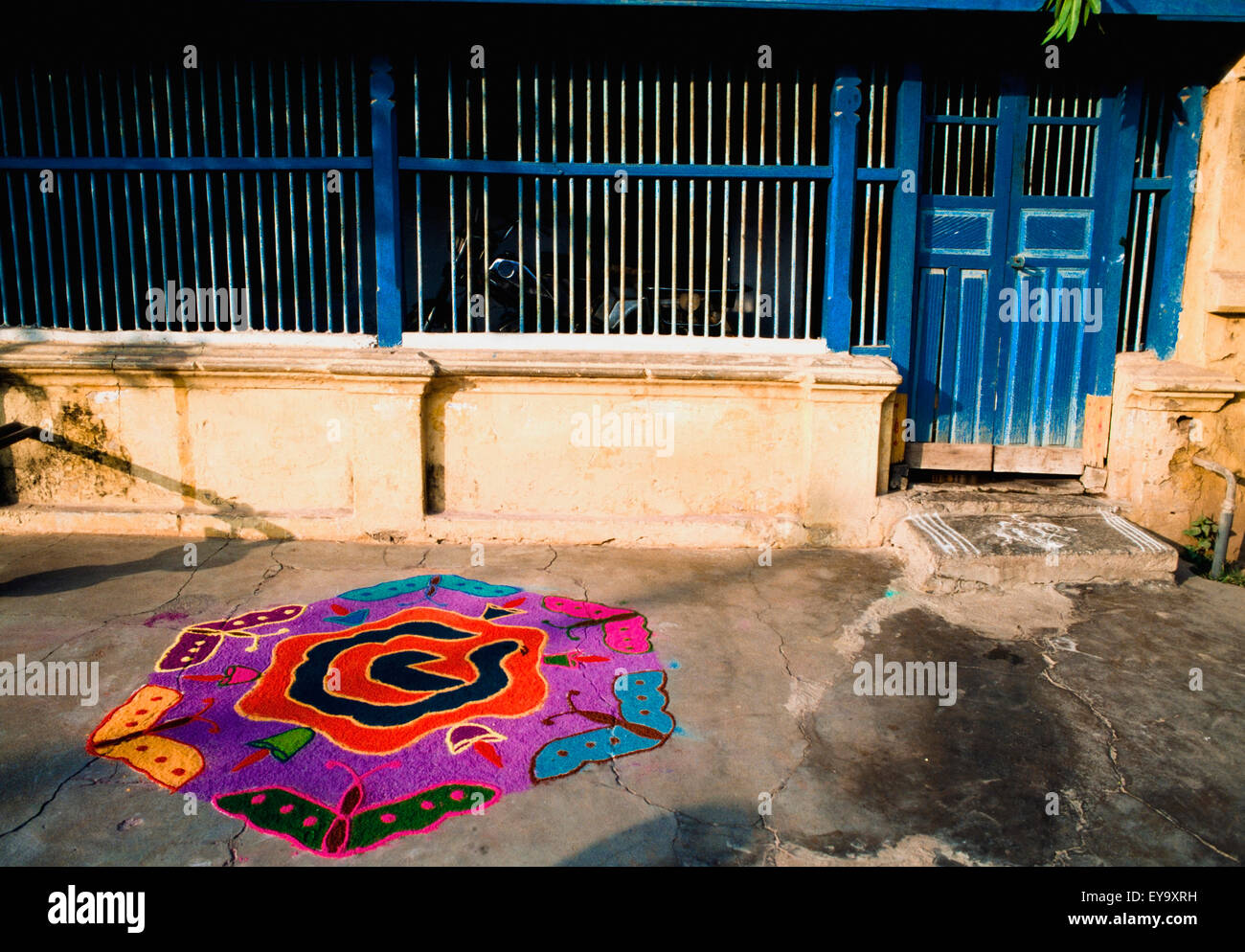 Colorful Kolam - Rice Pattern In Front Of House Stock Photo - Alamy
