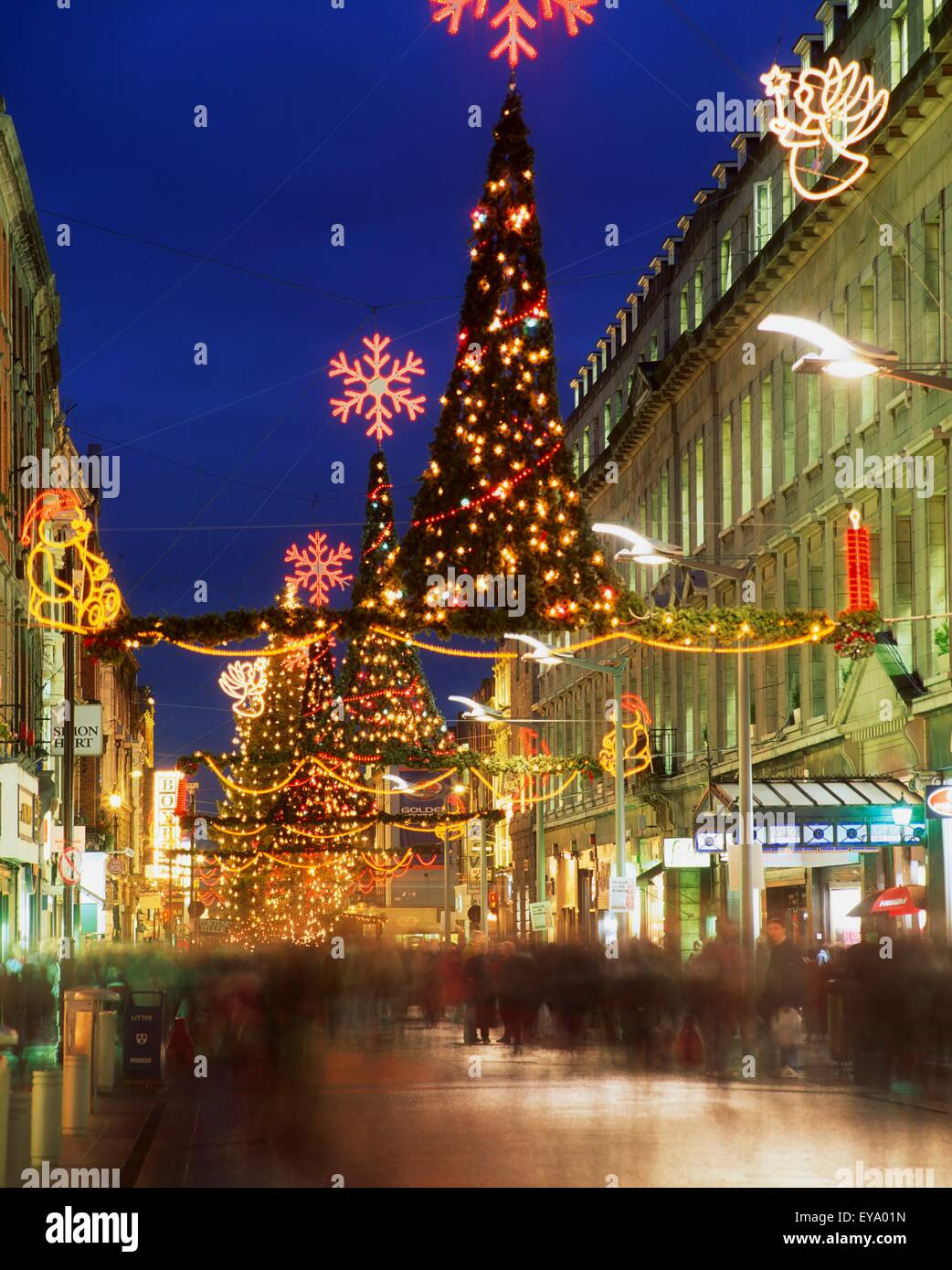 Christmas In Dublin, Henry Street At Night, Dublin,Ireland Stock ...