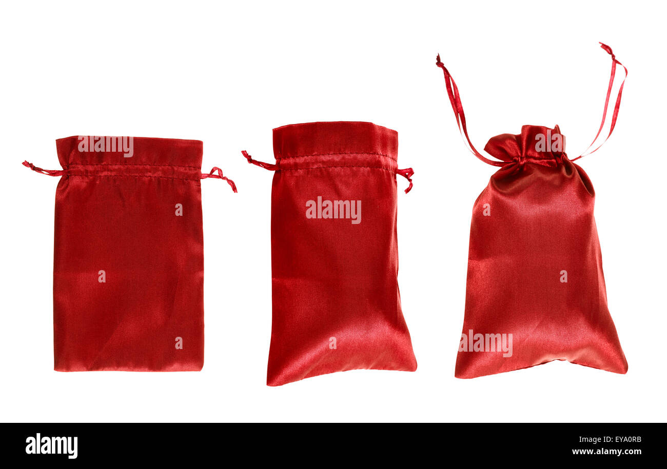 Red drawstring bag packaging isolated Stock Photo