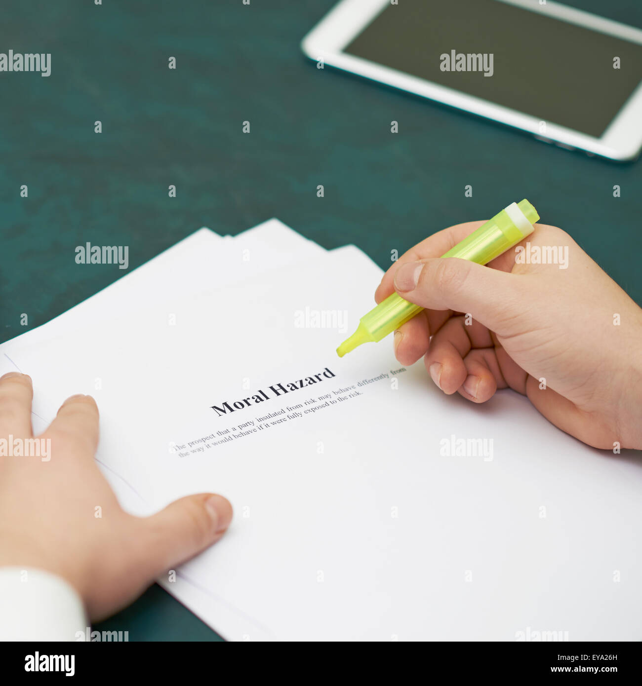 Marking words in a moral hazard definition Stock Photo