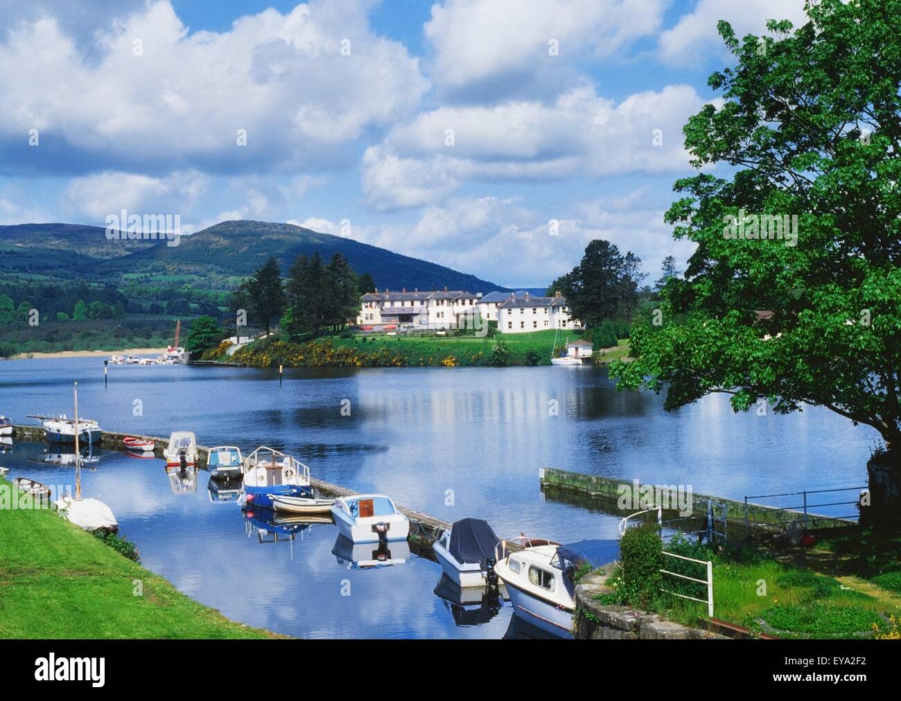 Killaloe, County Clare, Ireland; Lakeside Hotel With Boats Moored On