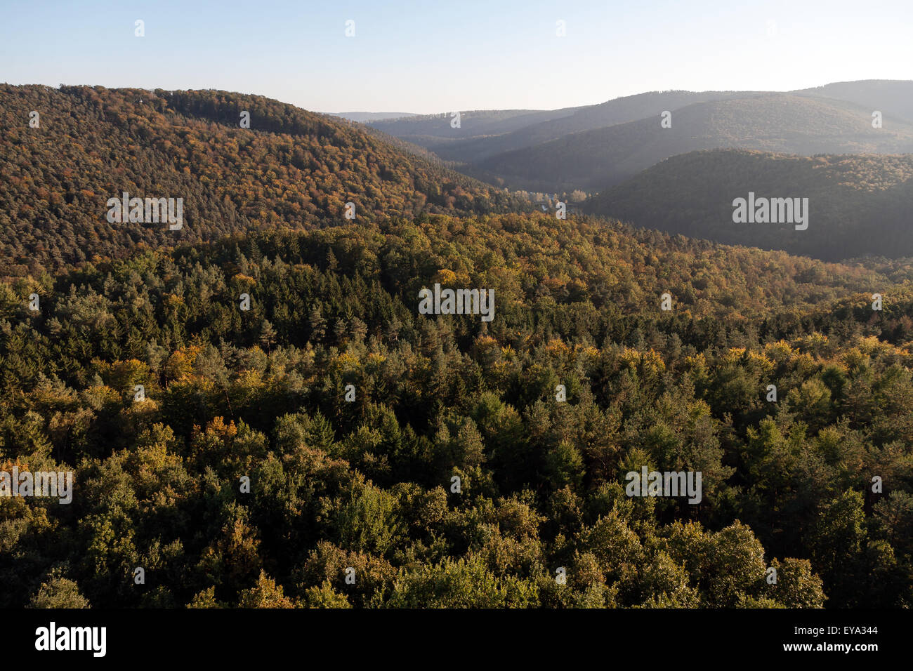 Lembach, France, views over the countryside with the castle Fleckenstein Stock Photo