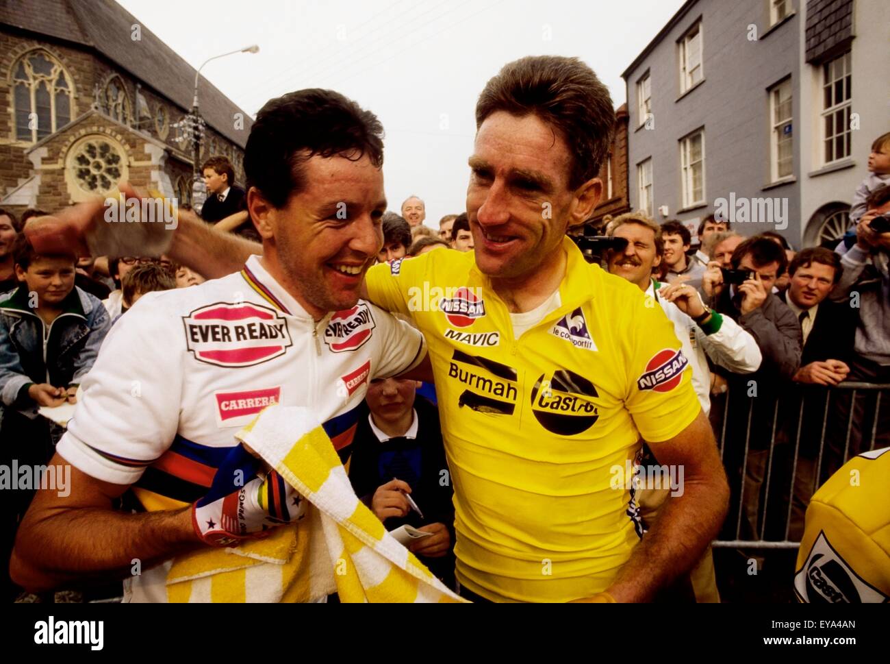 Sean Kelly And Stephen Roche; Professional Irish Cyclists Stock Photo