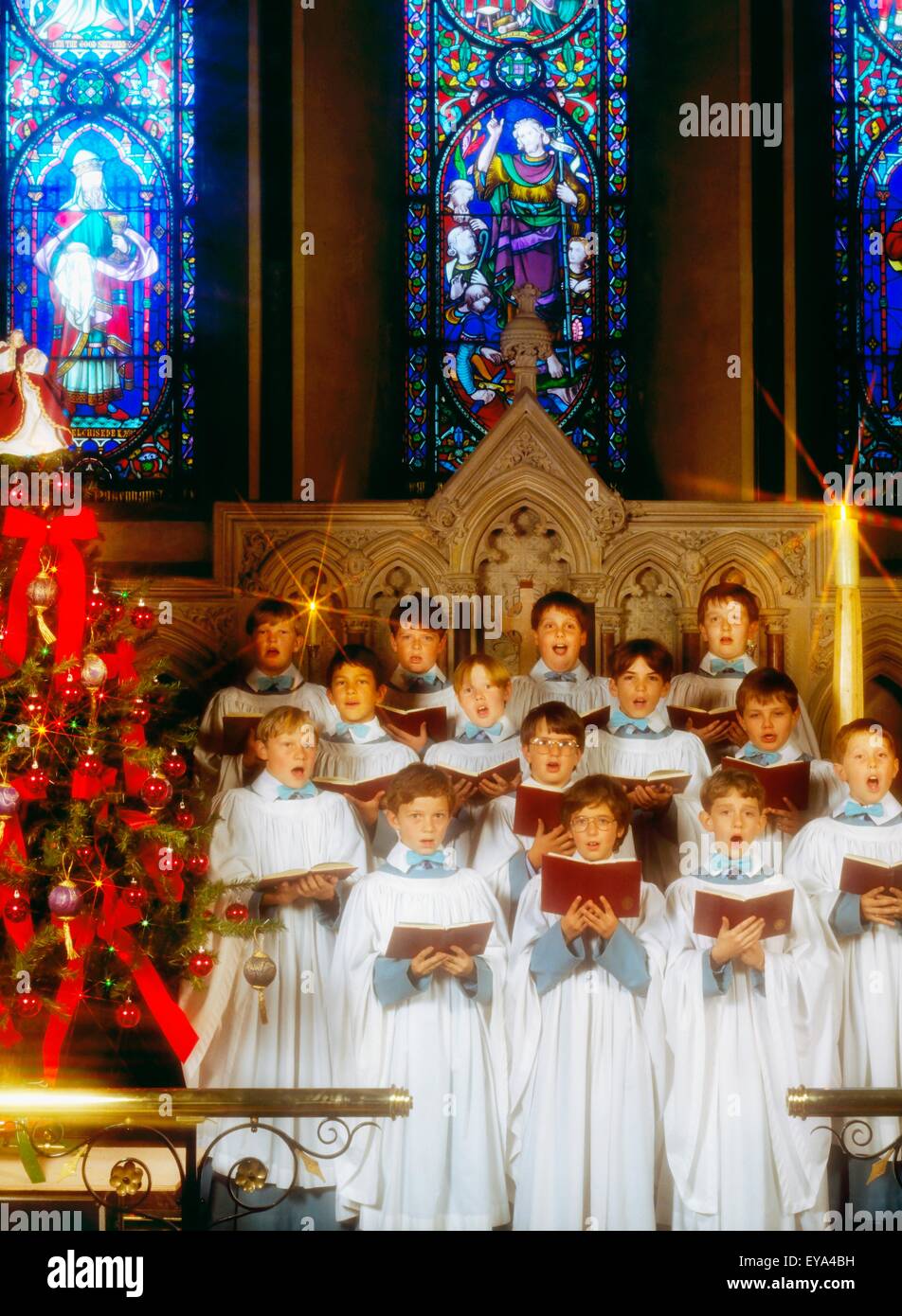 St. Patrick's Cathedral, Dublin, Co Dublin, Ireland; Boys' Choir In A 12Th Century Church At Christmas Stock Photo