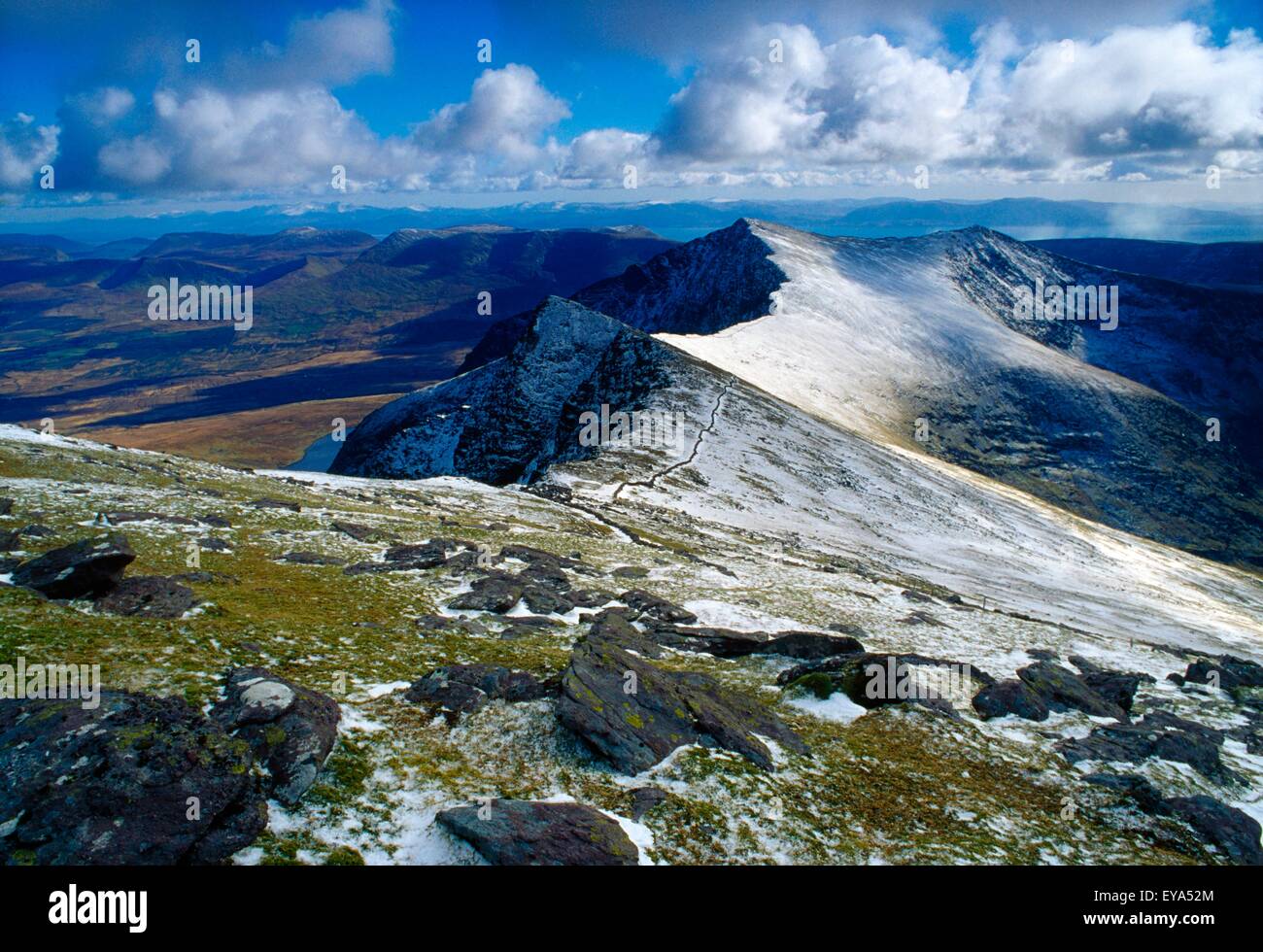 Brandon Mountain, Dingle Peninsula, County Kerry, Ireland; Snowy Mountain Range Stock Photo