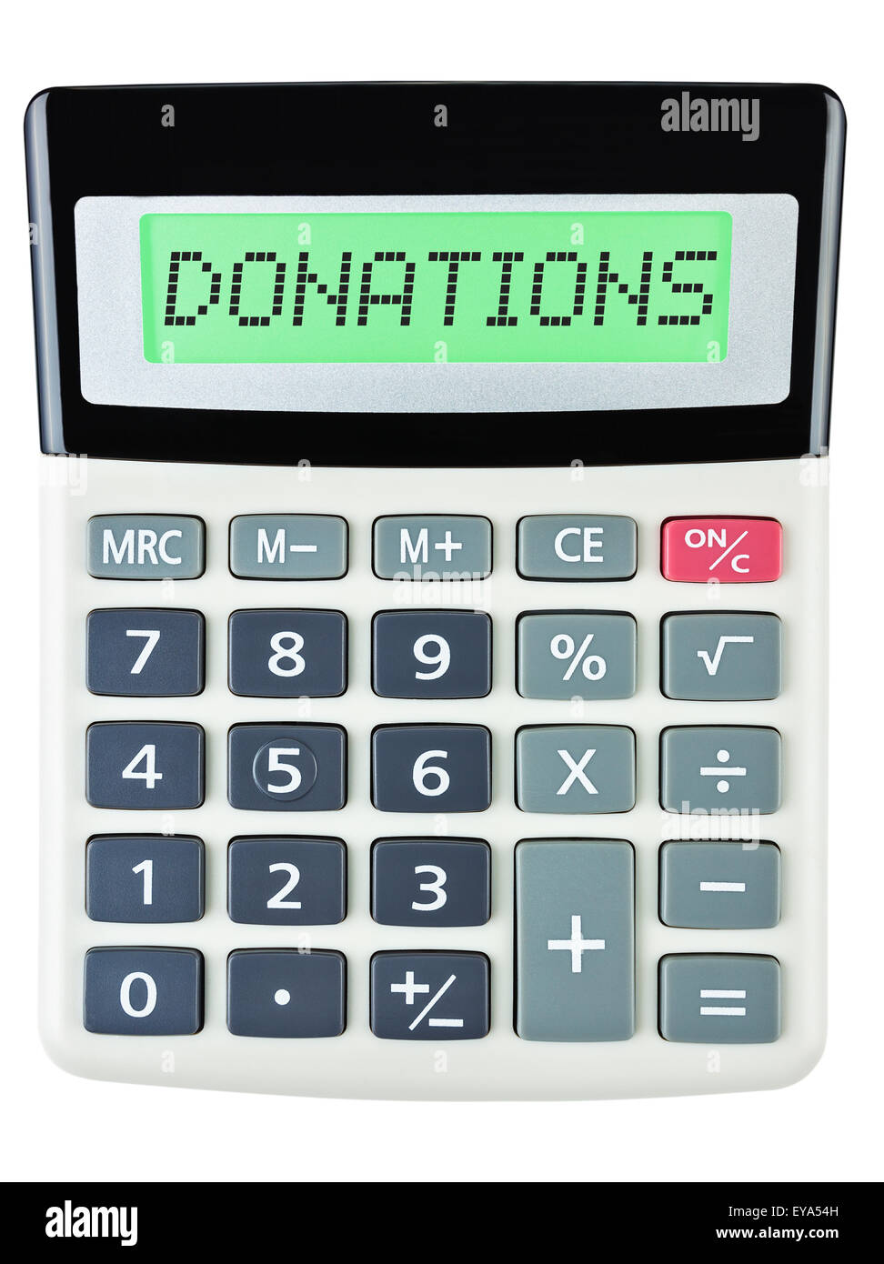 Calculator with Donations on display isolated on white background Stock Photo