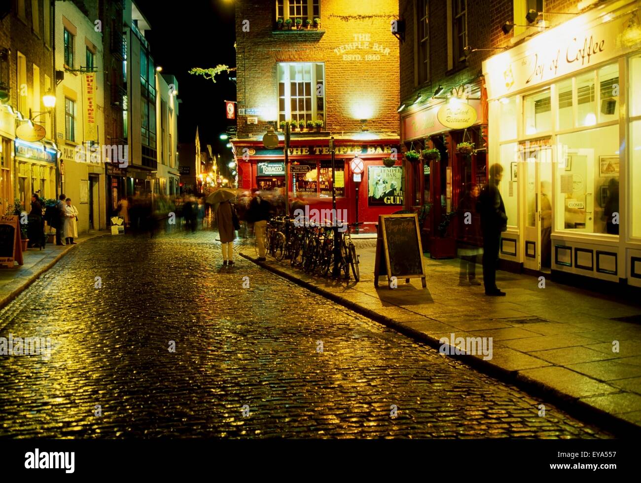 Temple Bar, Dublin City, County Dublin, Ireland; Streetscape At Night