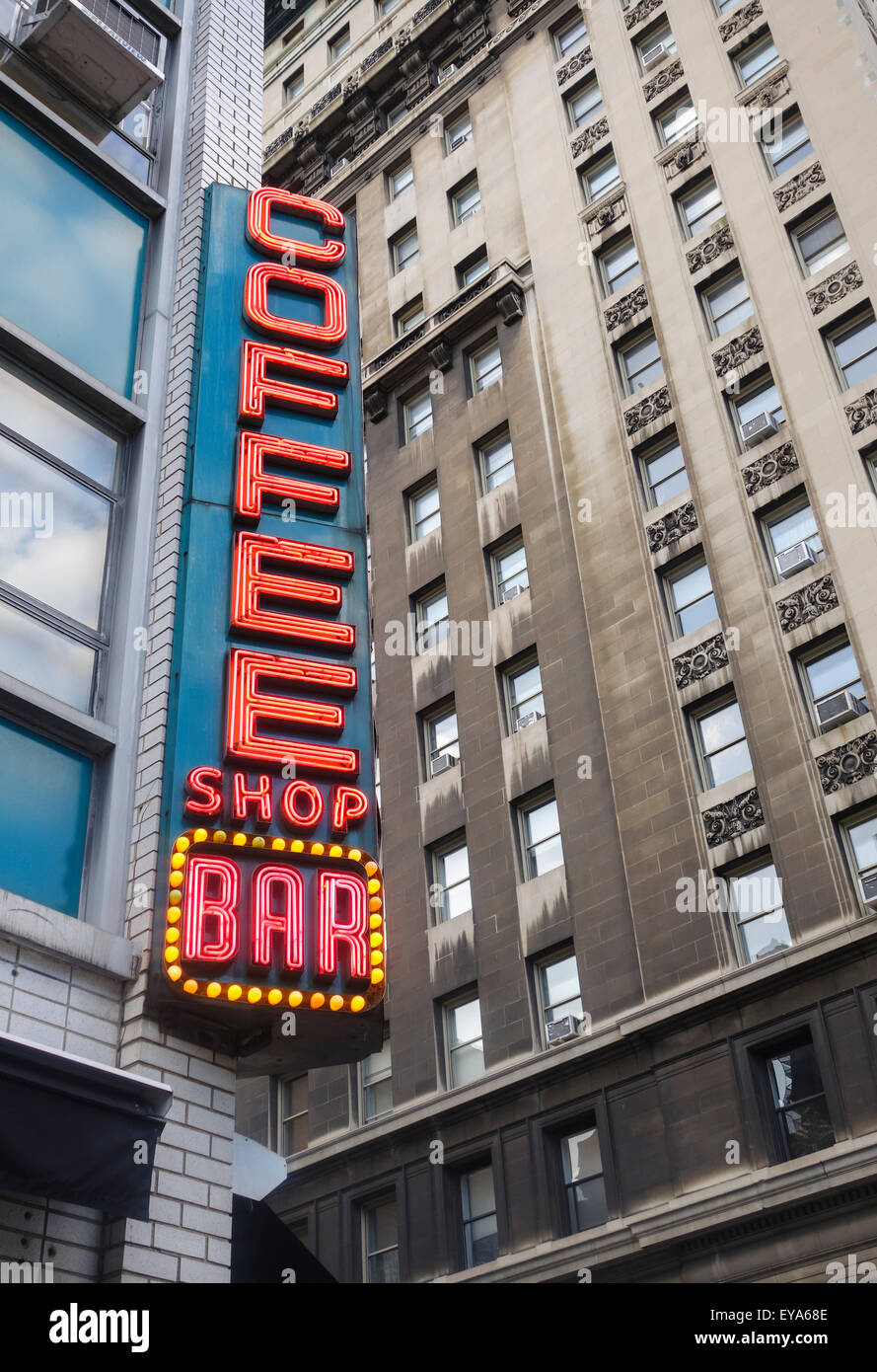 Neon lights Coffee Shop bar sign from Union Square, New York City