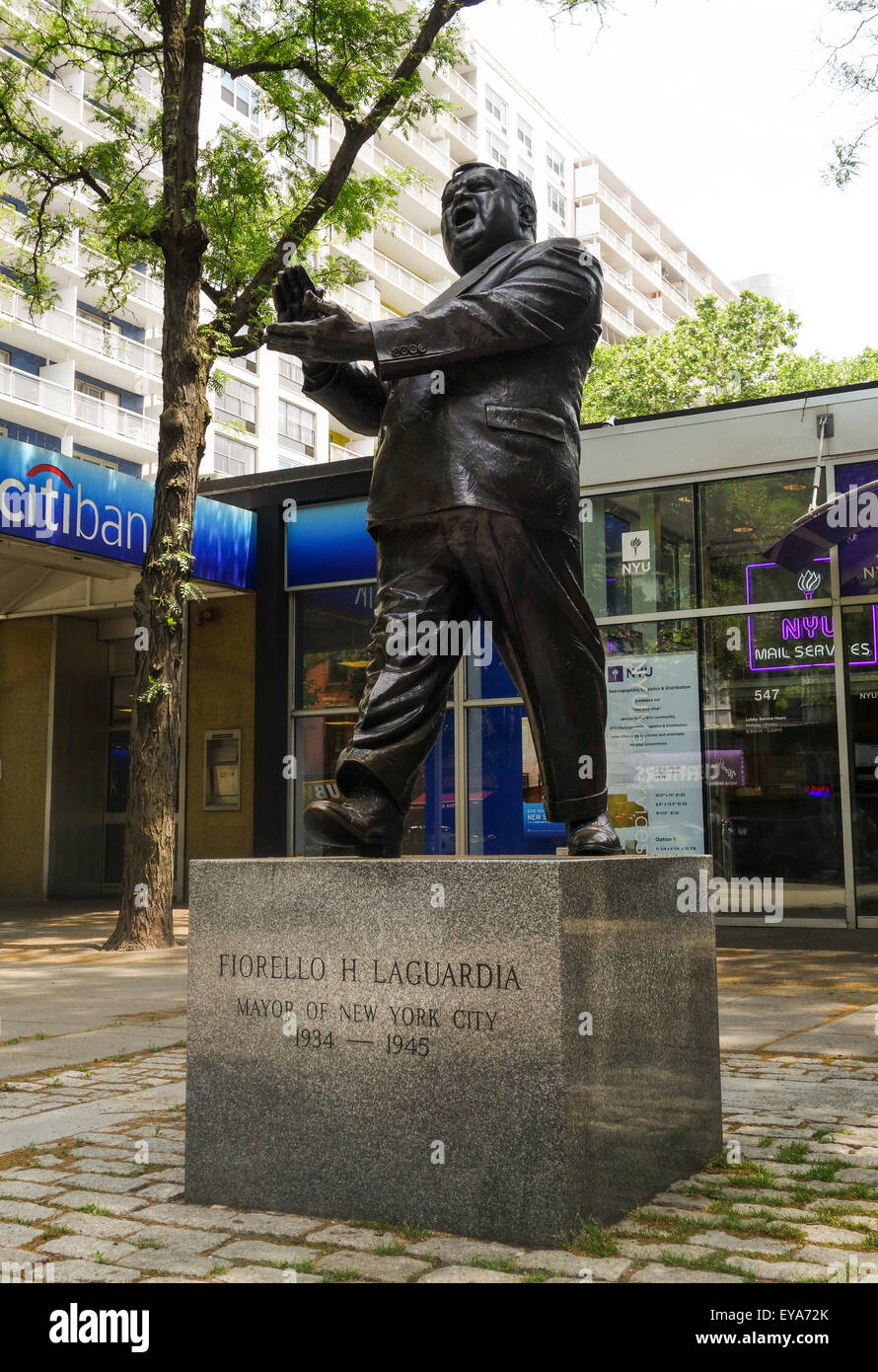Statue in honor of Fiorello H. La Guardia, mayor of New York City, La Guardia Place,  Greenwich Village, NYC, United States. Stock Photo