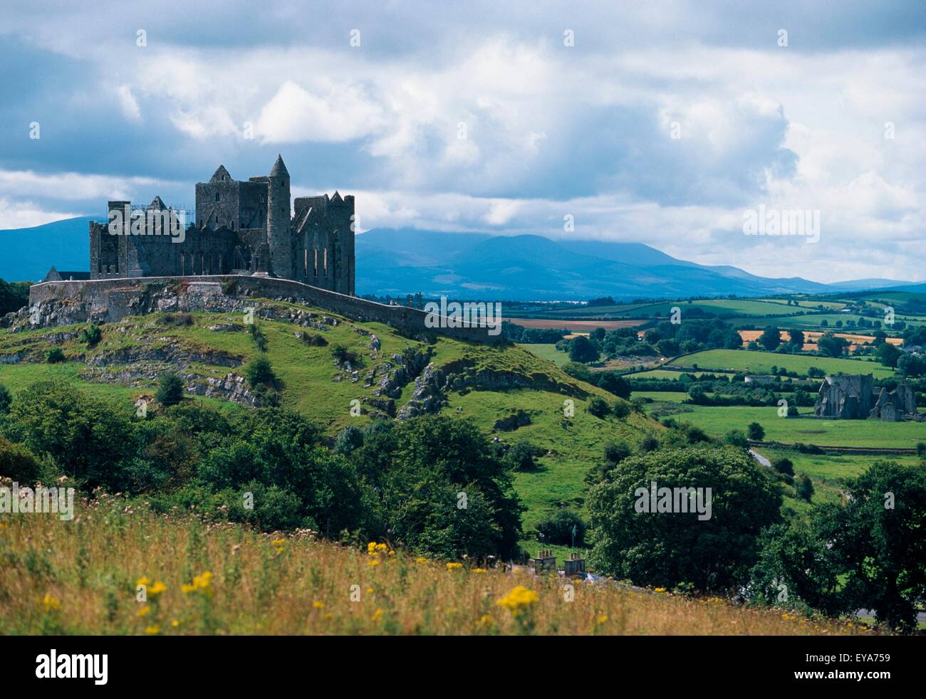Rock Of Cashel, Co Tipperary, Ireland; Landscape With The Rock Of Cashel In The Distance Stock