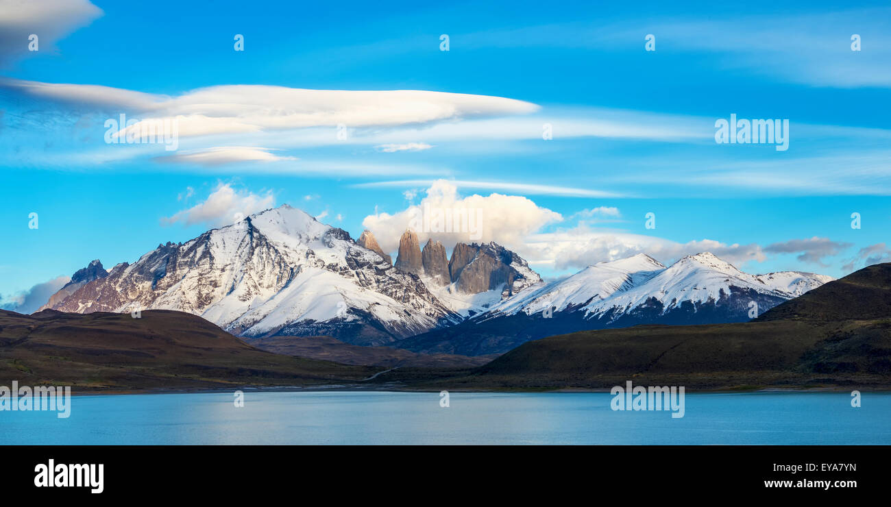 Cuernos del Paine and the Torres, Torres del Paine National Park, Chilean Patagonia, Chile Stock Photo