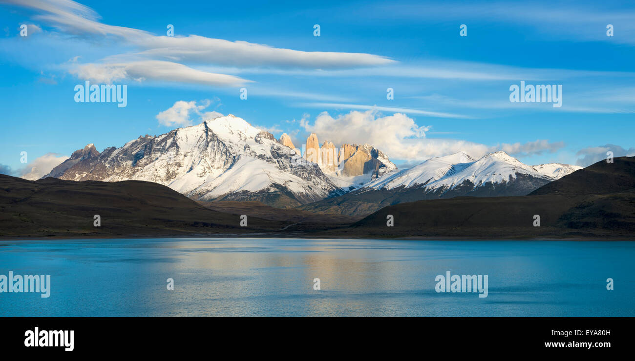 Cuernos del Paine and Amarga Lagoon, Torres del Paine National Park, Chilean Patagonia, Chile Stock Photo