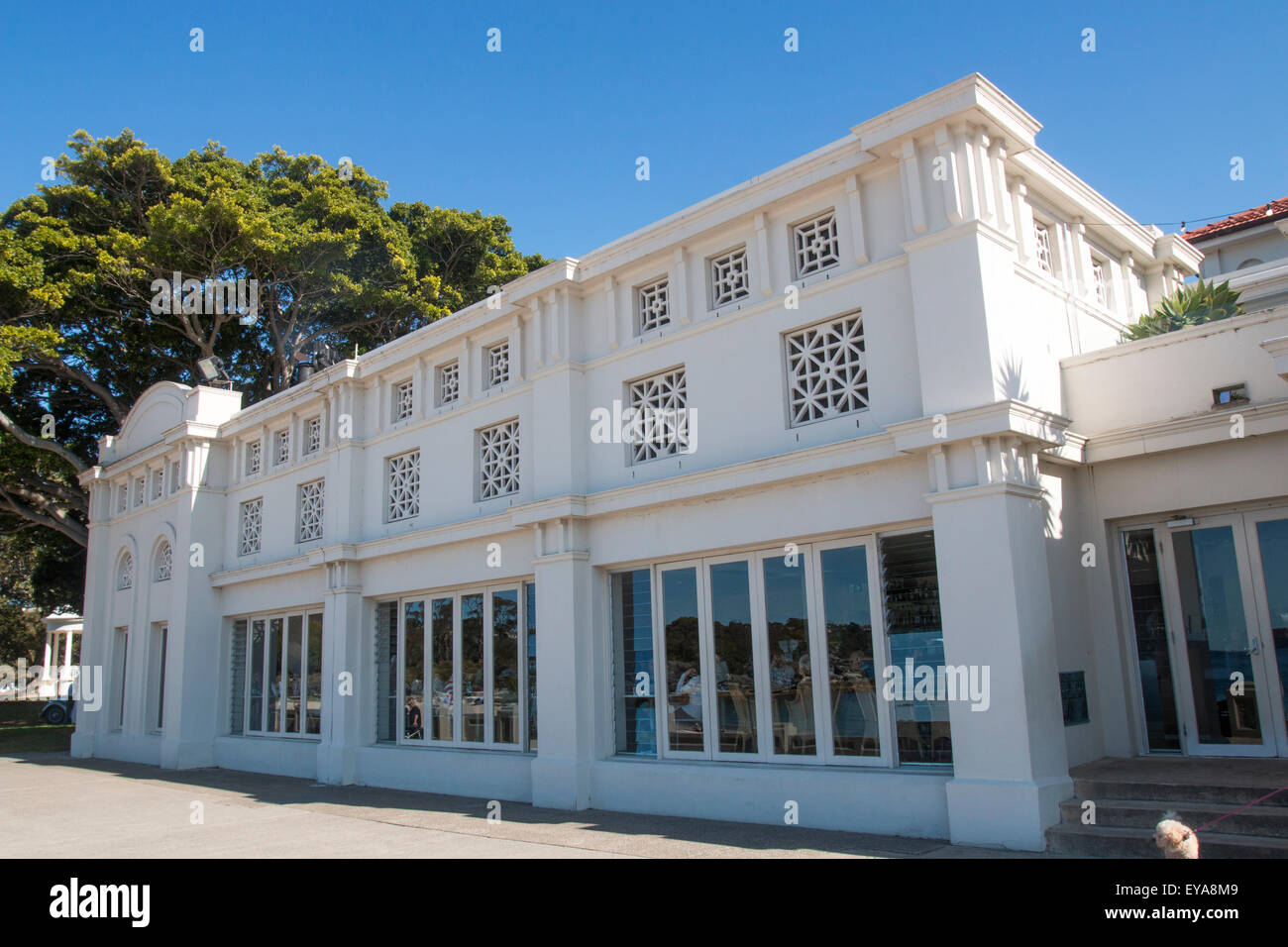 Bathers Pavilion Restaurant at  Balmoral Beach in Sydney, Australia, on a sunny winters july day. Stock Photo