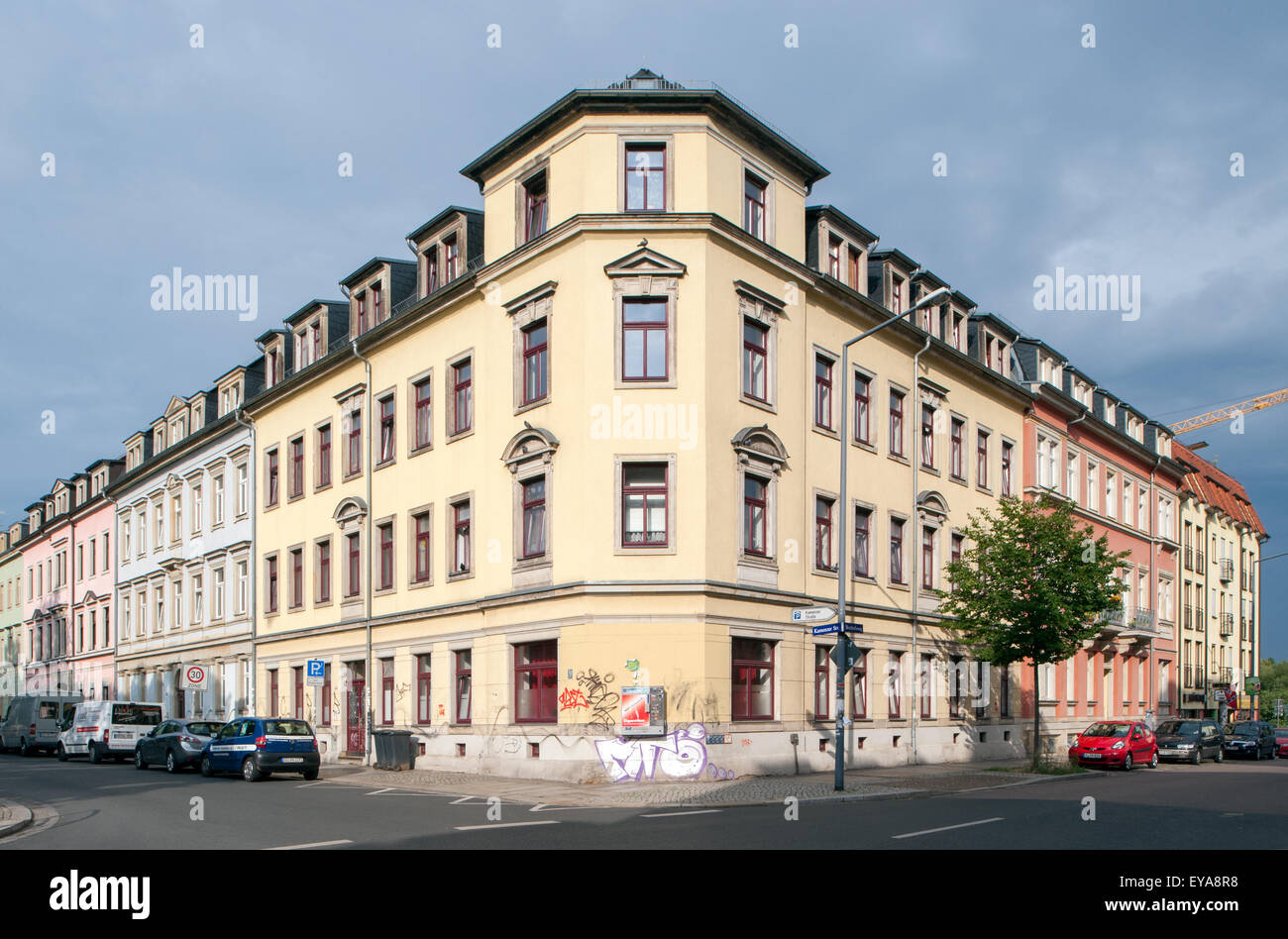 Dresden, Germany, apartment houses in the street corner Kamenzer