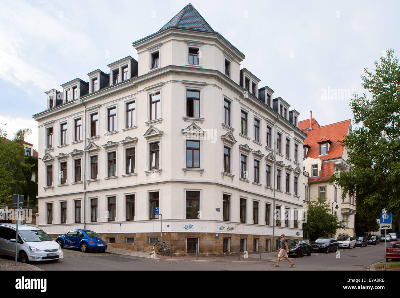 Dresden, Germany, apartment houses in the corner Priessnitzstrasse