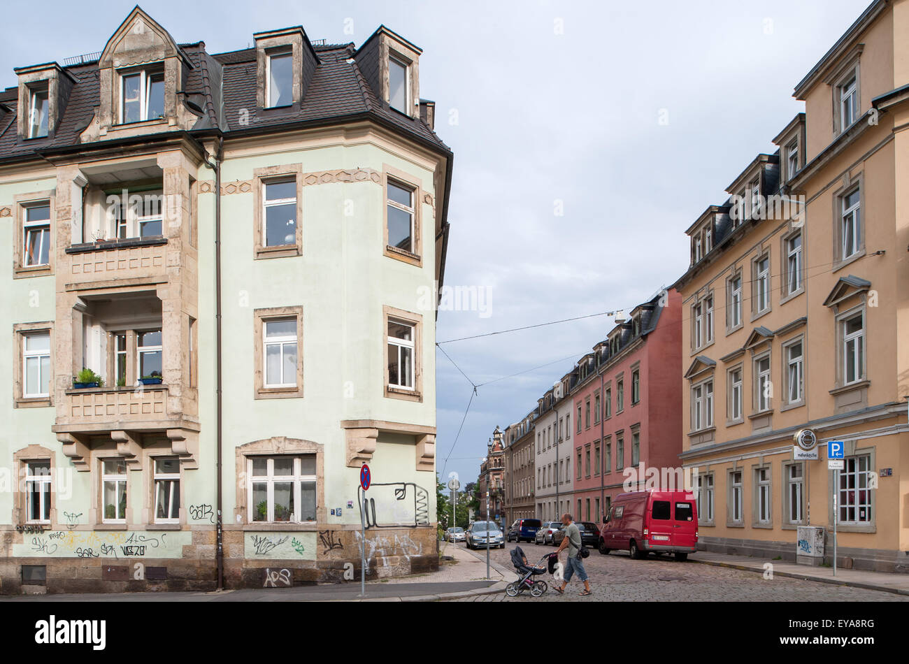 Dresden, Germany, apartment houses in the street corner Kamenzer