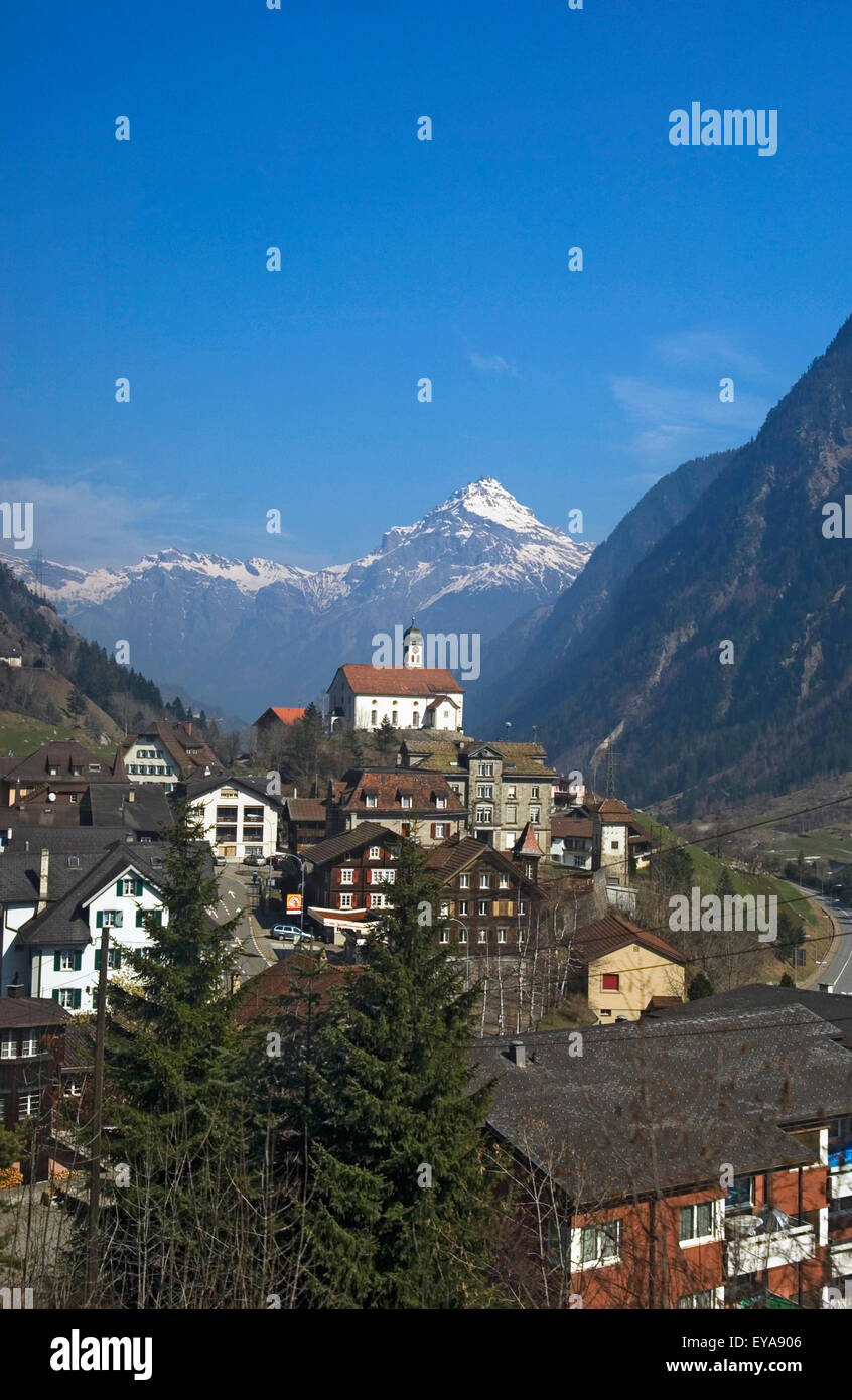 St Gotthard Village,Elevated View, Wassen,Canton Of Uri,Switzerland Stock Photo