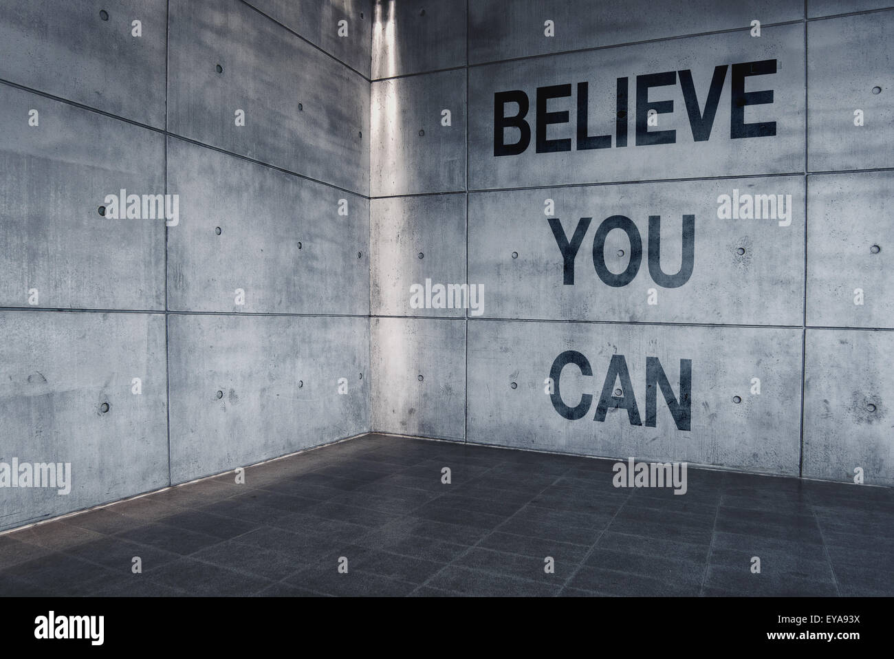 Believe You Can, Motivational Graffiti Message on Concrete Wall Stock Photo
