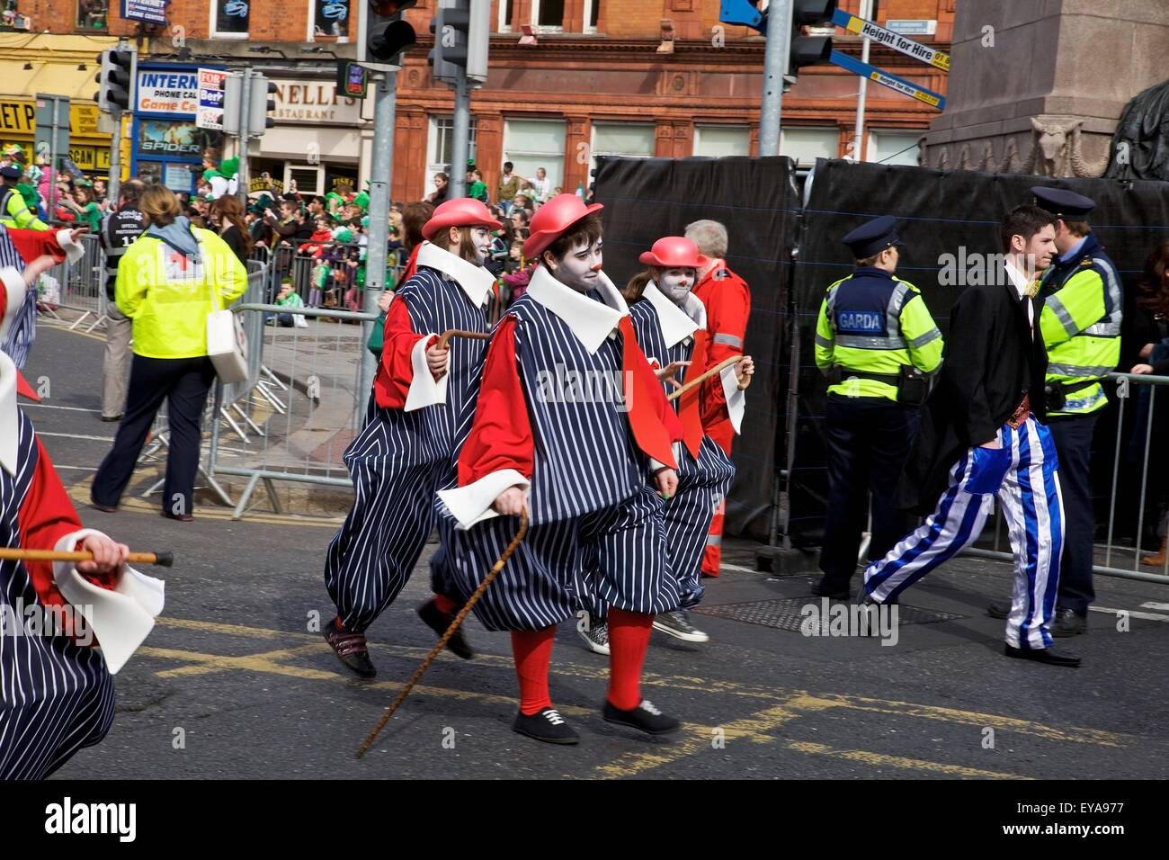 Dublin, Ireland; People In Costumes In A Parade On O'connell Street Stock Photo
