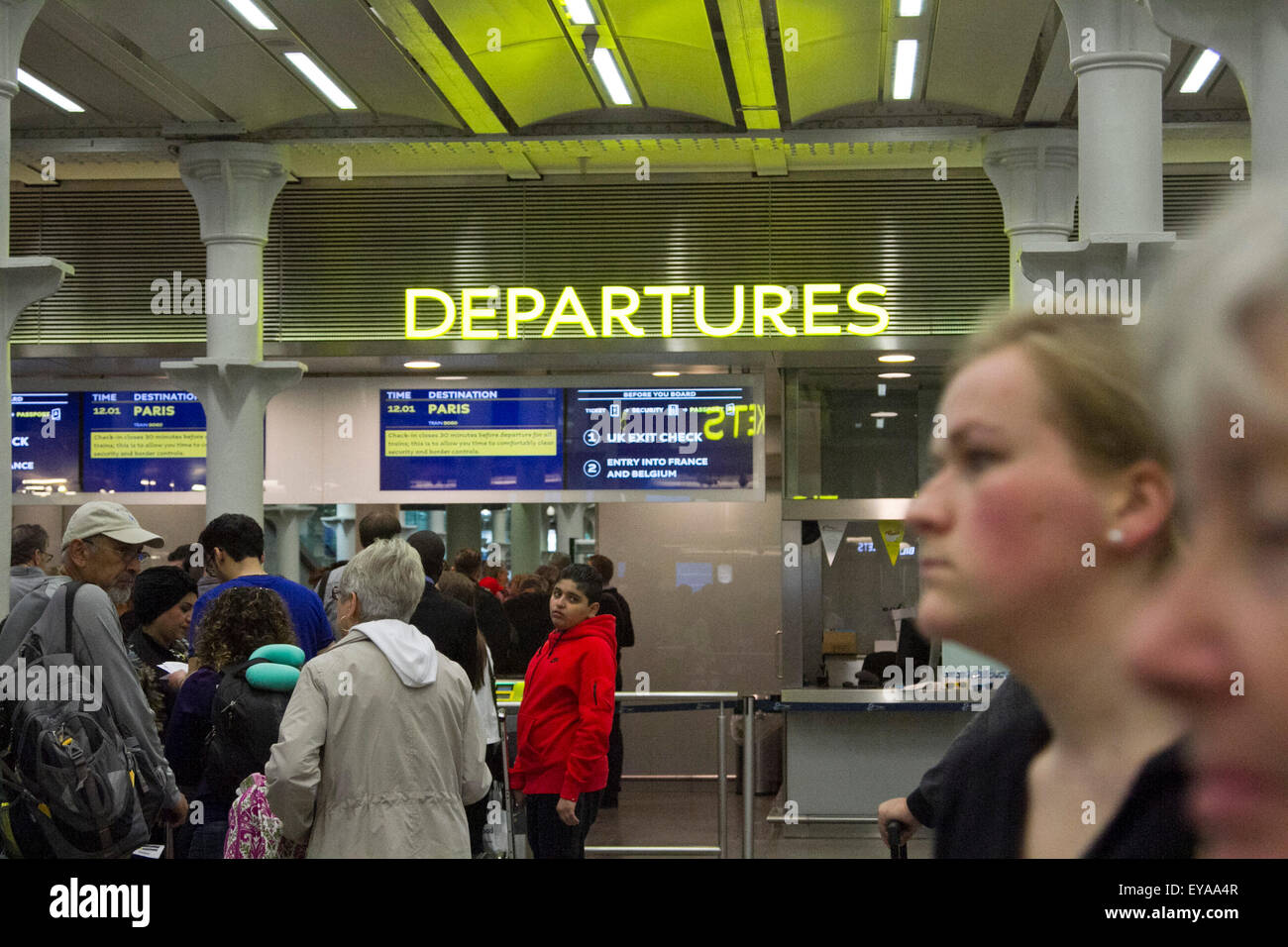 London UK. 25th July 2015. Passengers face delays at St Pancras station