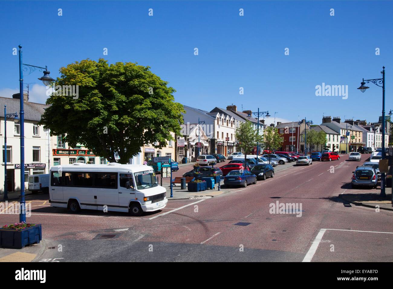 Cars Parked Along The Street; Moville, County Donegal, Ireland Stock