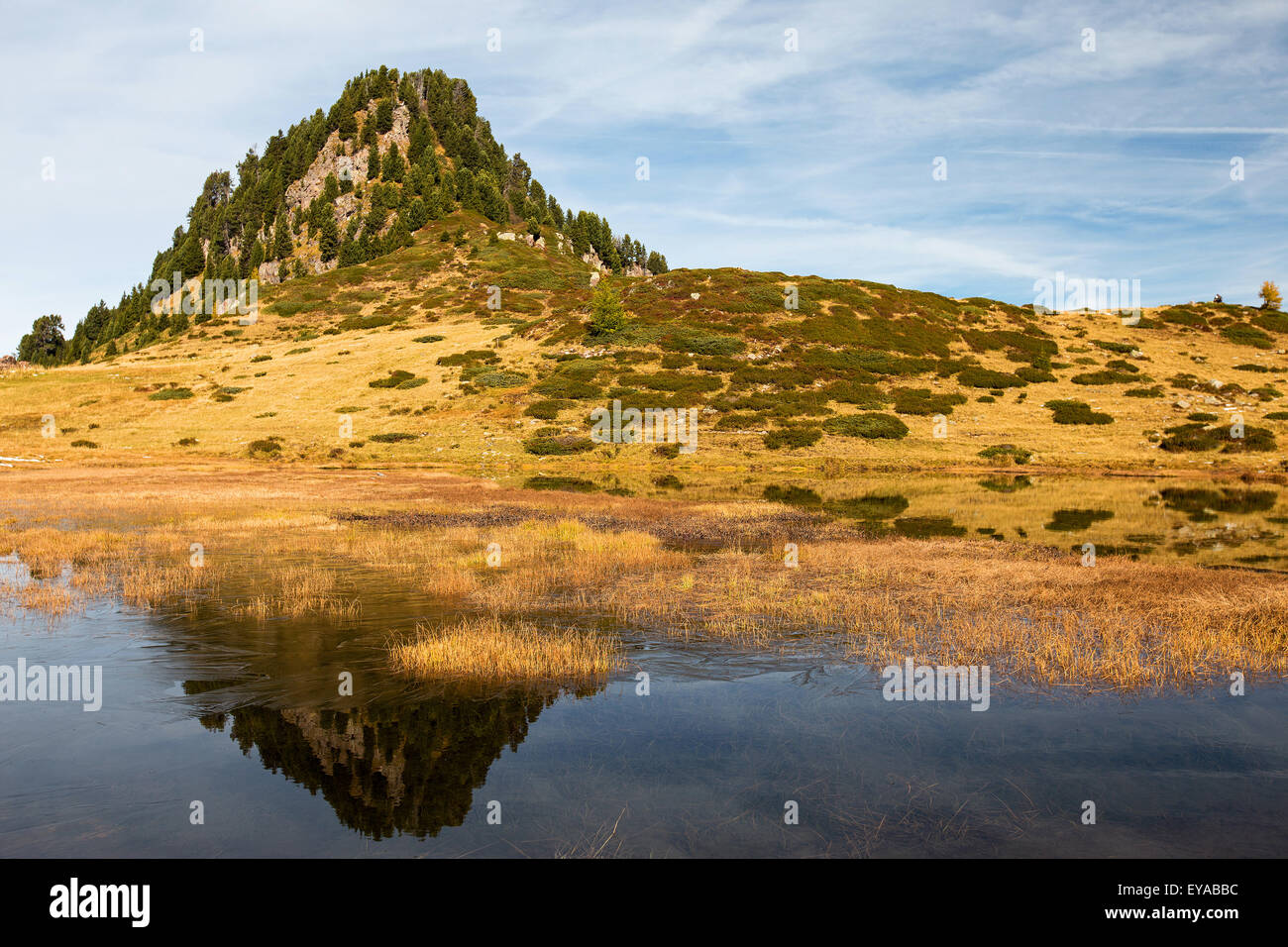 Lake Buse. Lago delle Buse. The Lagorai mountain massif in autumn season. Region Trentino. Italian Alpa. Europe. Stock Photo