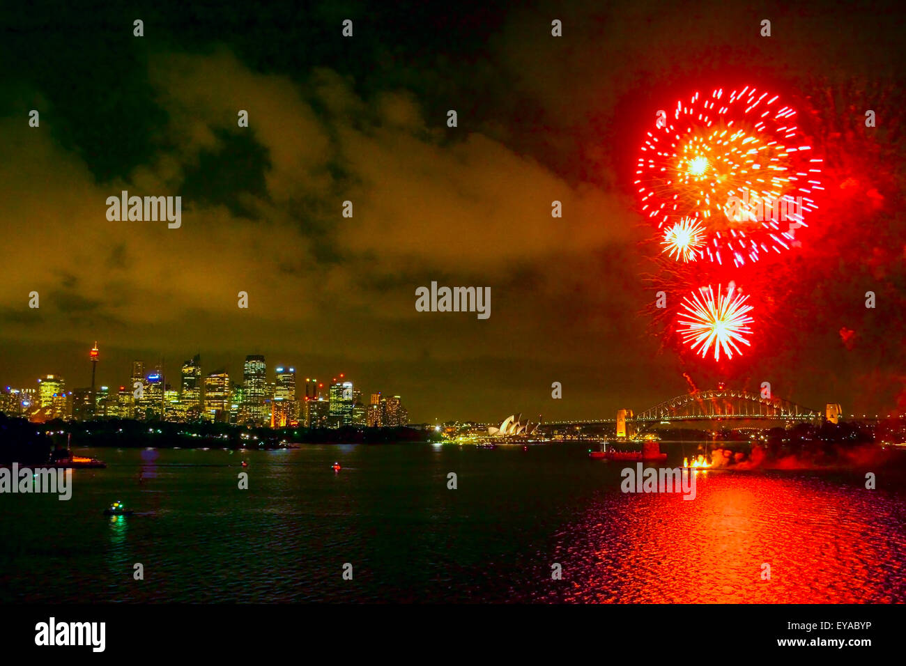 Sydney Australia, fireworks over the city skyline Stock Photo Alamy