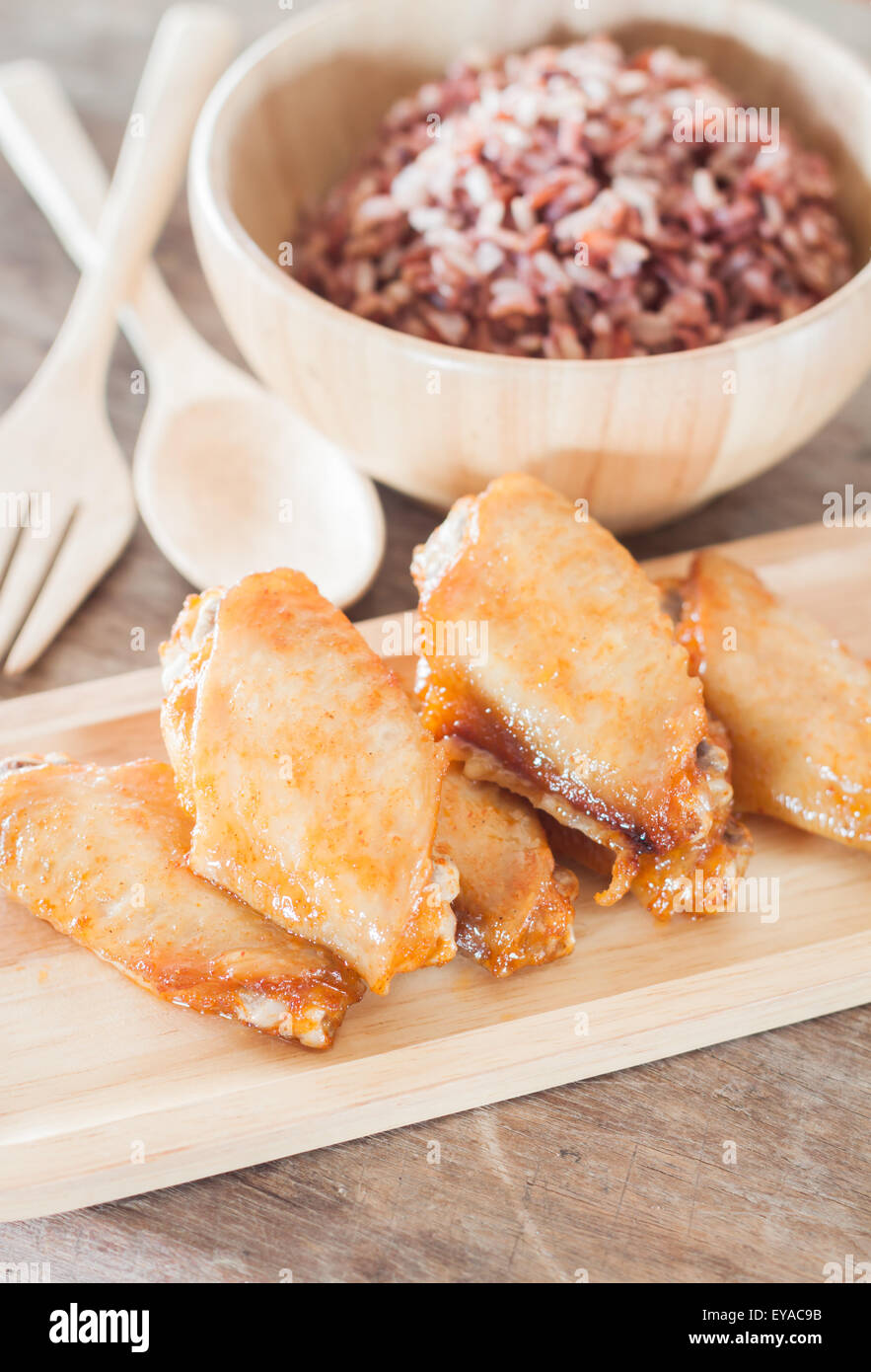 Grilled chicken wings with multi grains berry rice, stock photo Stock Photo