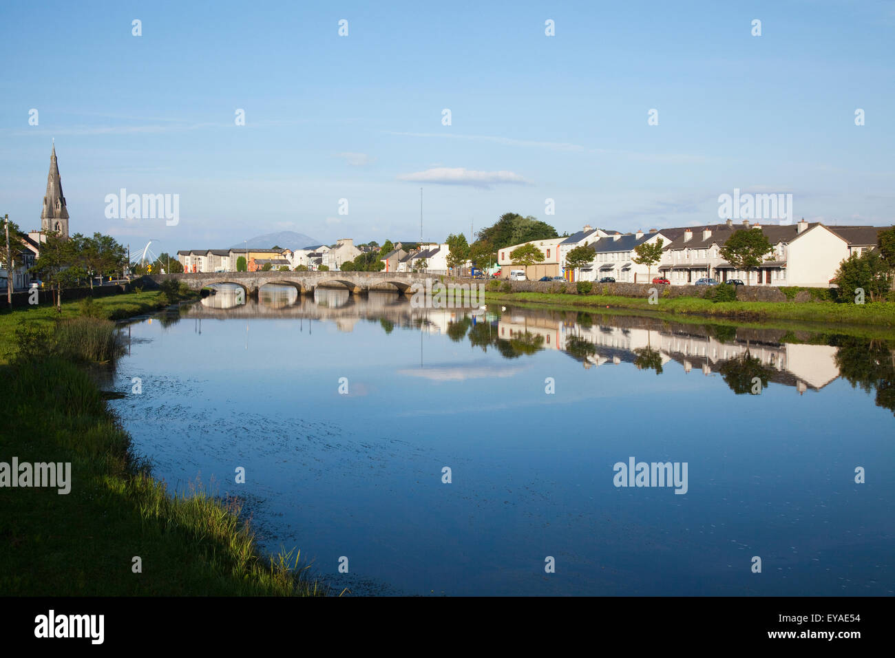 Buildings Along The River Moy; Ballina, County Mayo, Ireland Stock
