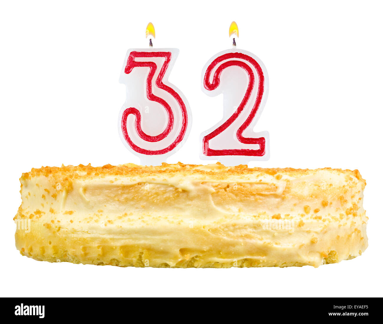 birthday cake with candles number thirty two isolated on white background Stock Photo