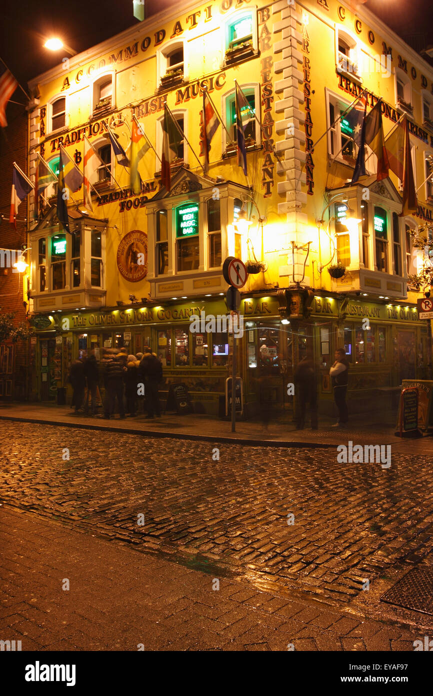 The Oliver St. John Gogarty Pub On A Corner Illuminated By Light At