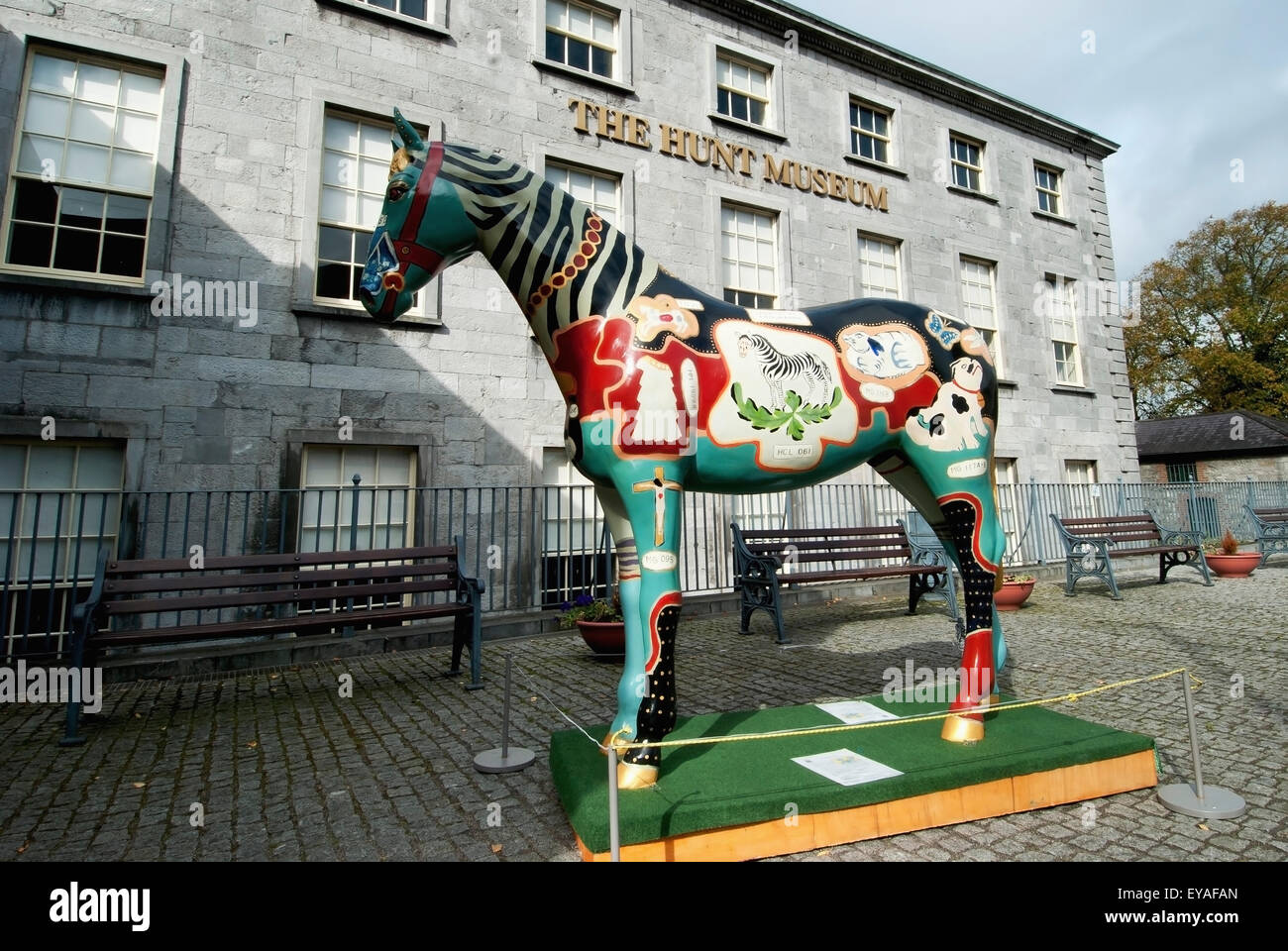 A Colourful Hand Painted Horse Statue Outside The Hunt Museum; Limerick, County Limerick, Ireland Stock Photo