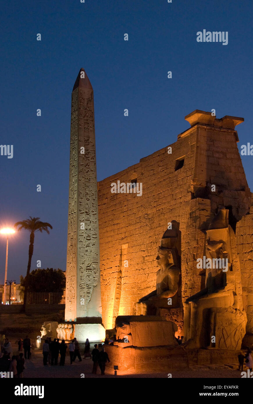 Luxor, Egypt. Temple of Luxor (Ipet resyt): the first pylon and the obelisk by night Stock Photo