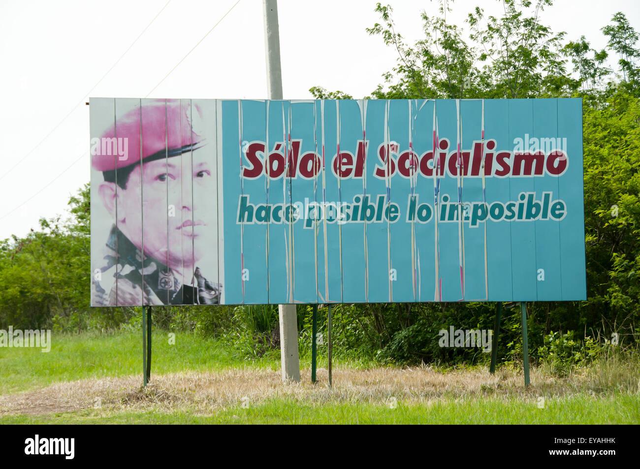Billboard depicting Hugo Chavez in his military uniform with the slogan