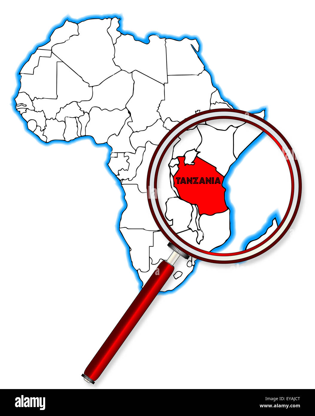 Tanzania outline inset into a map of Africa over a white background Stock Photo