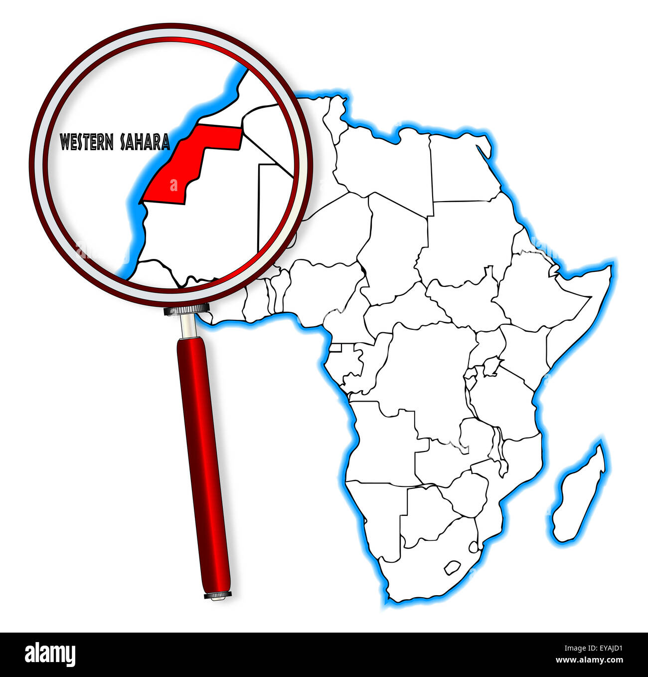 Western Sahara outline inset into a map of Africa over a white background Stock Photo