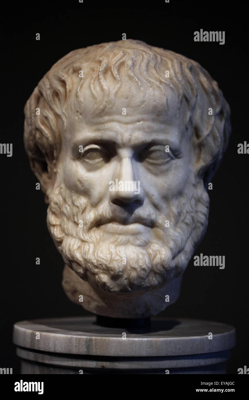 Greek philosopher Aristotle. Roman marble copy after a Greek original from circa 320 BC. Kunsthistorisches Museum, Vienna, Austria. Stock Photo