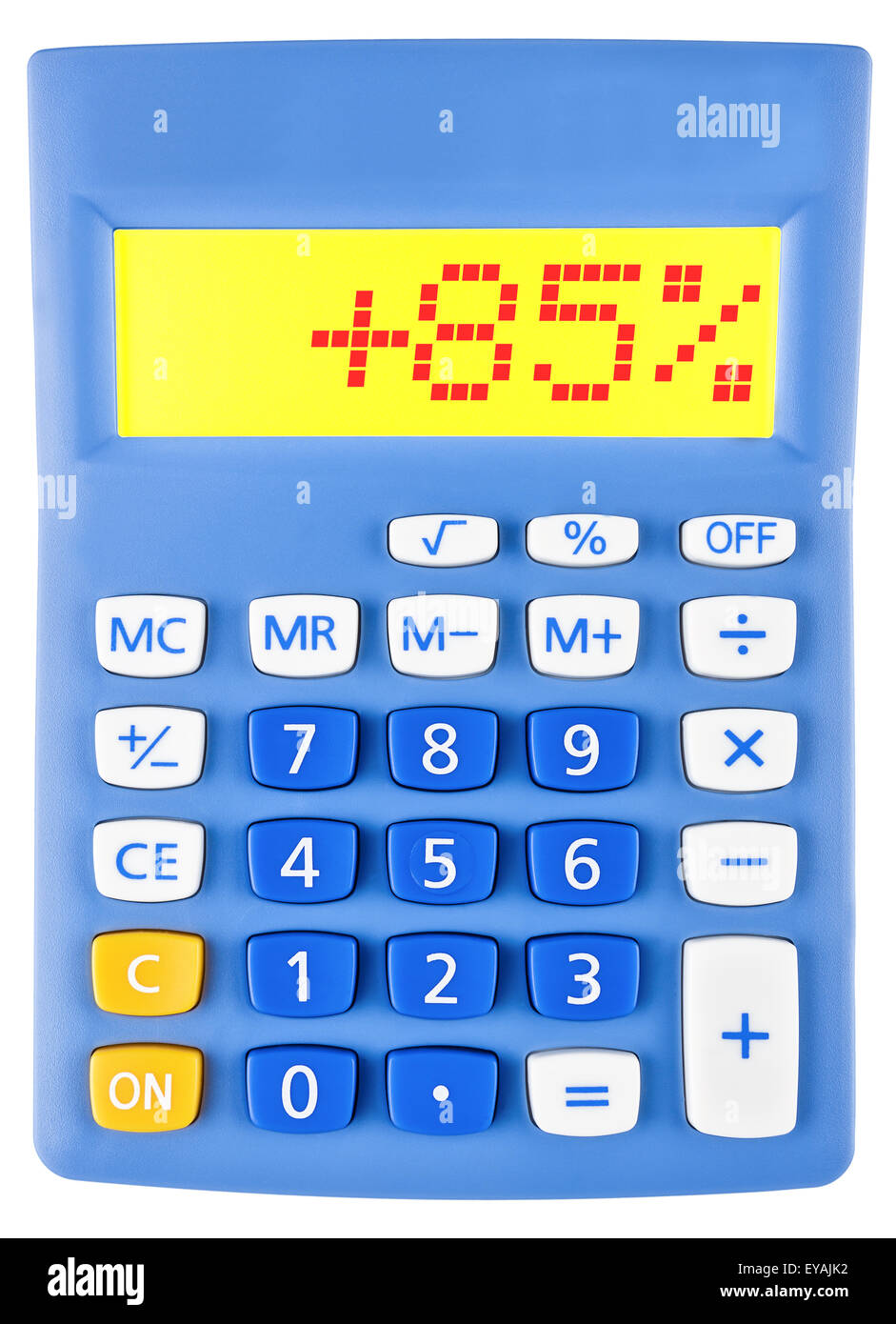 Calculator with 85 on display on white background Stock Photo