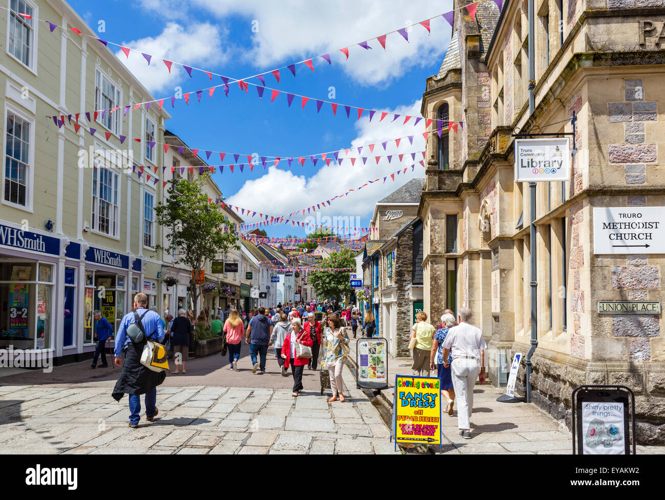 Shops on Pydar Street in the city centre, Truro, Cornwall, England, UK