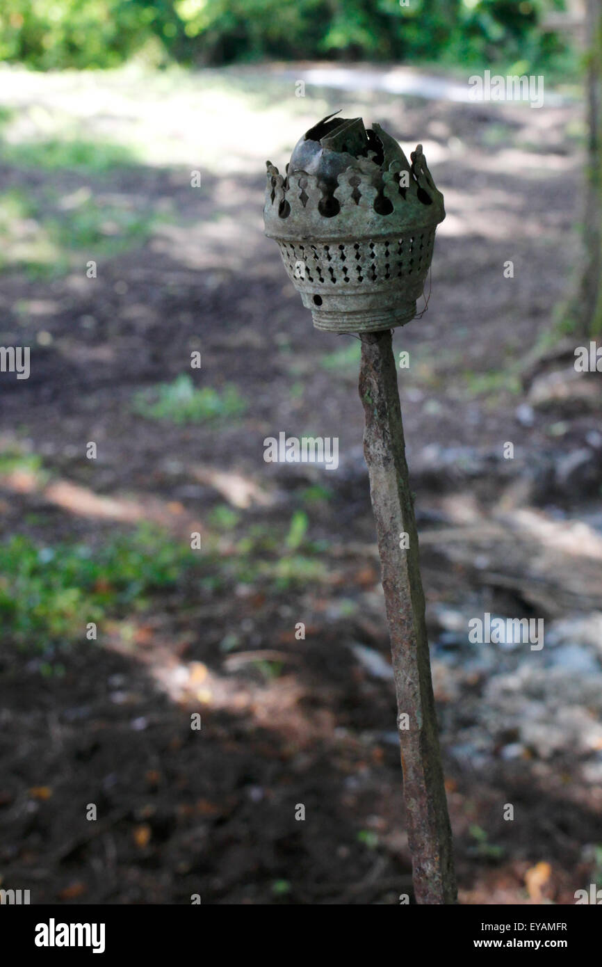 Antique garden / woodland path candle holder Stock Photo