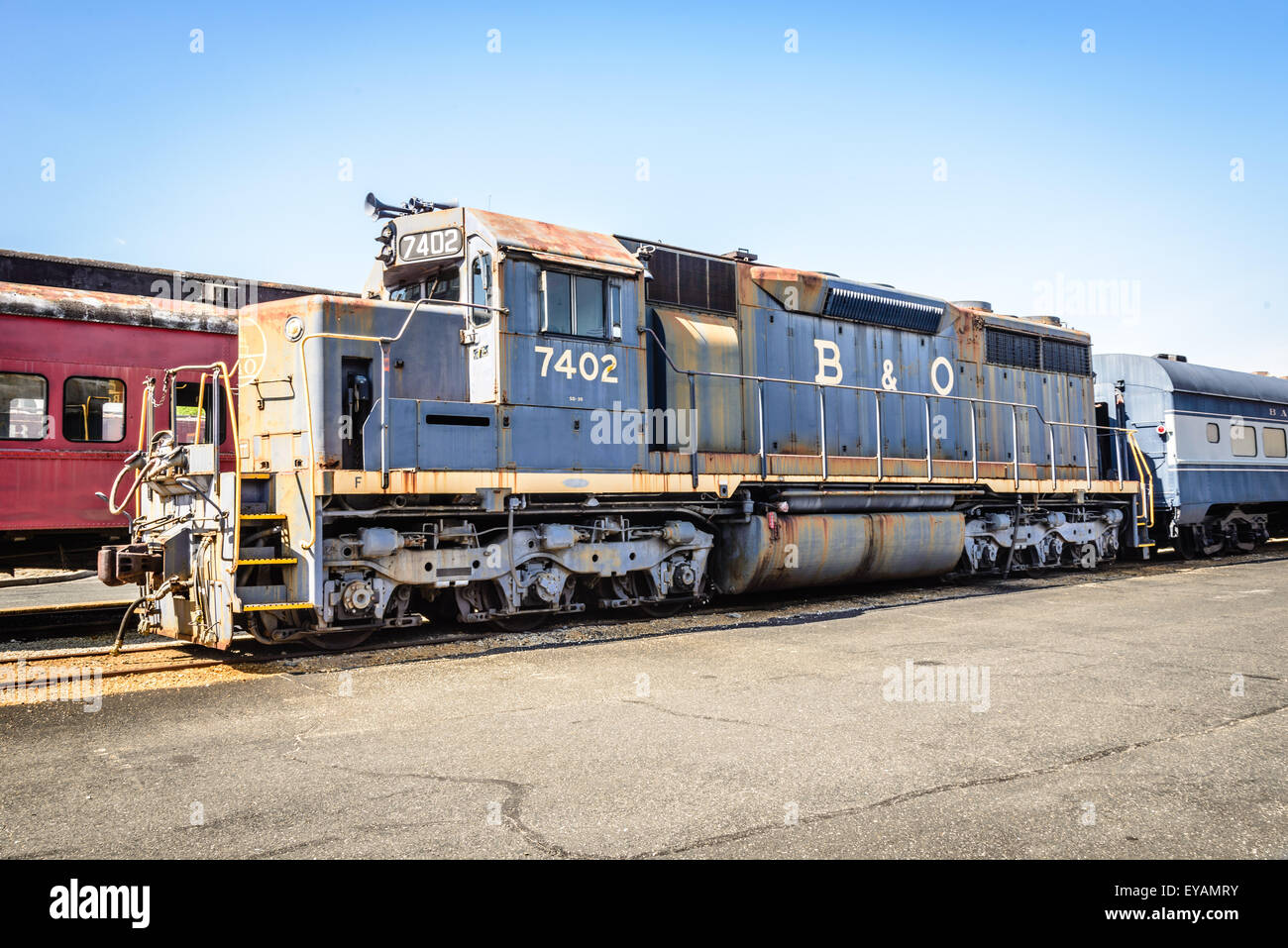 B&O SD-35 No 7402, Baltimore & Ohio Railroad Museum, 901 West Pratt Street, Baltimore, MD Stock Photo