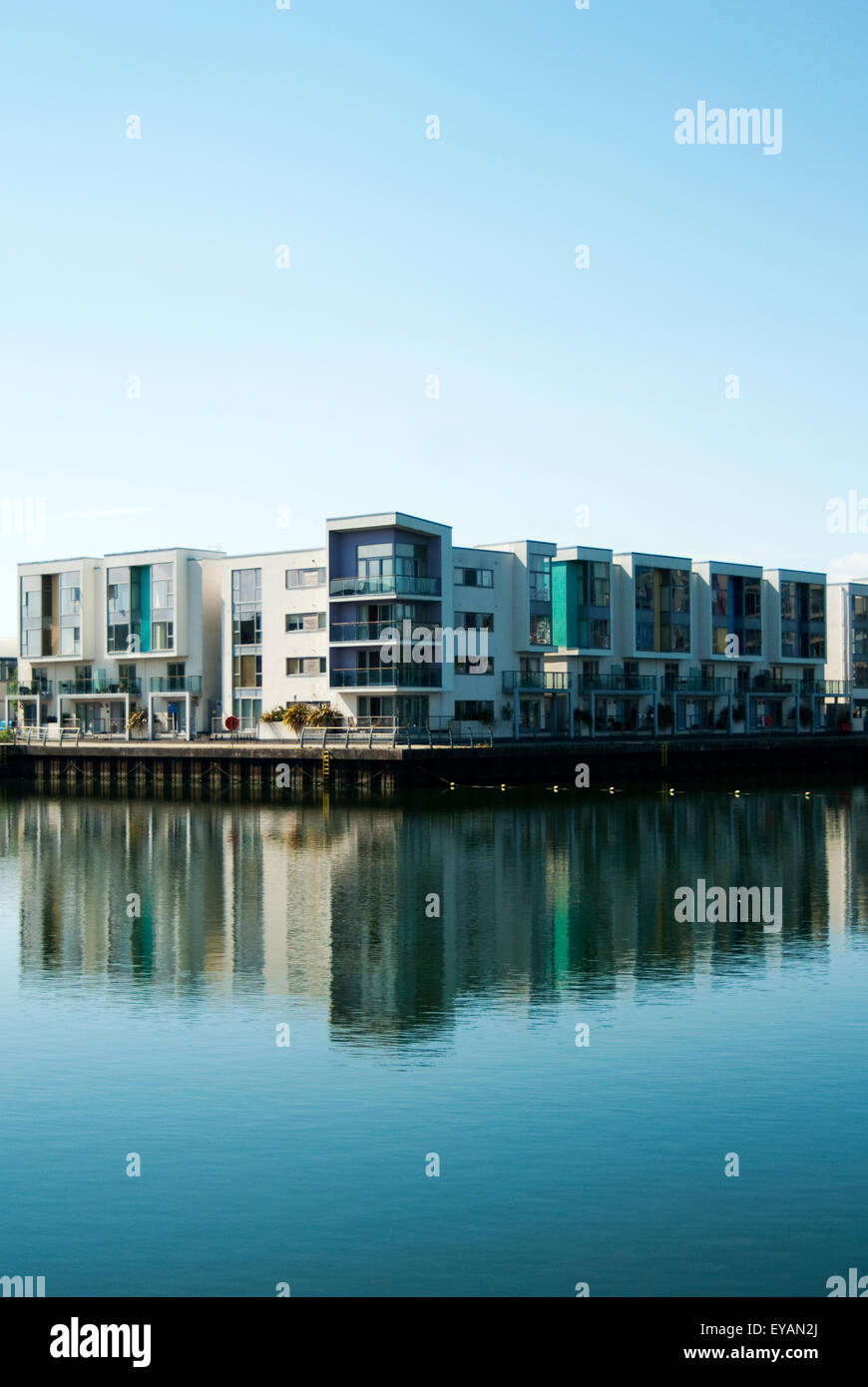 Editorial images of moder apartment buildings on the waterfront at