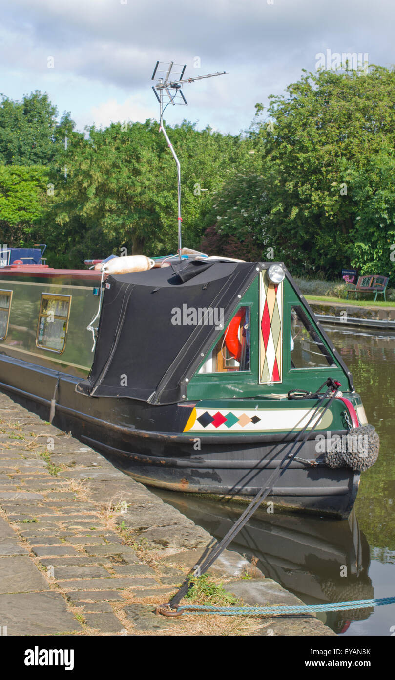 Canal boat with Television aerial Stock Photo