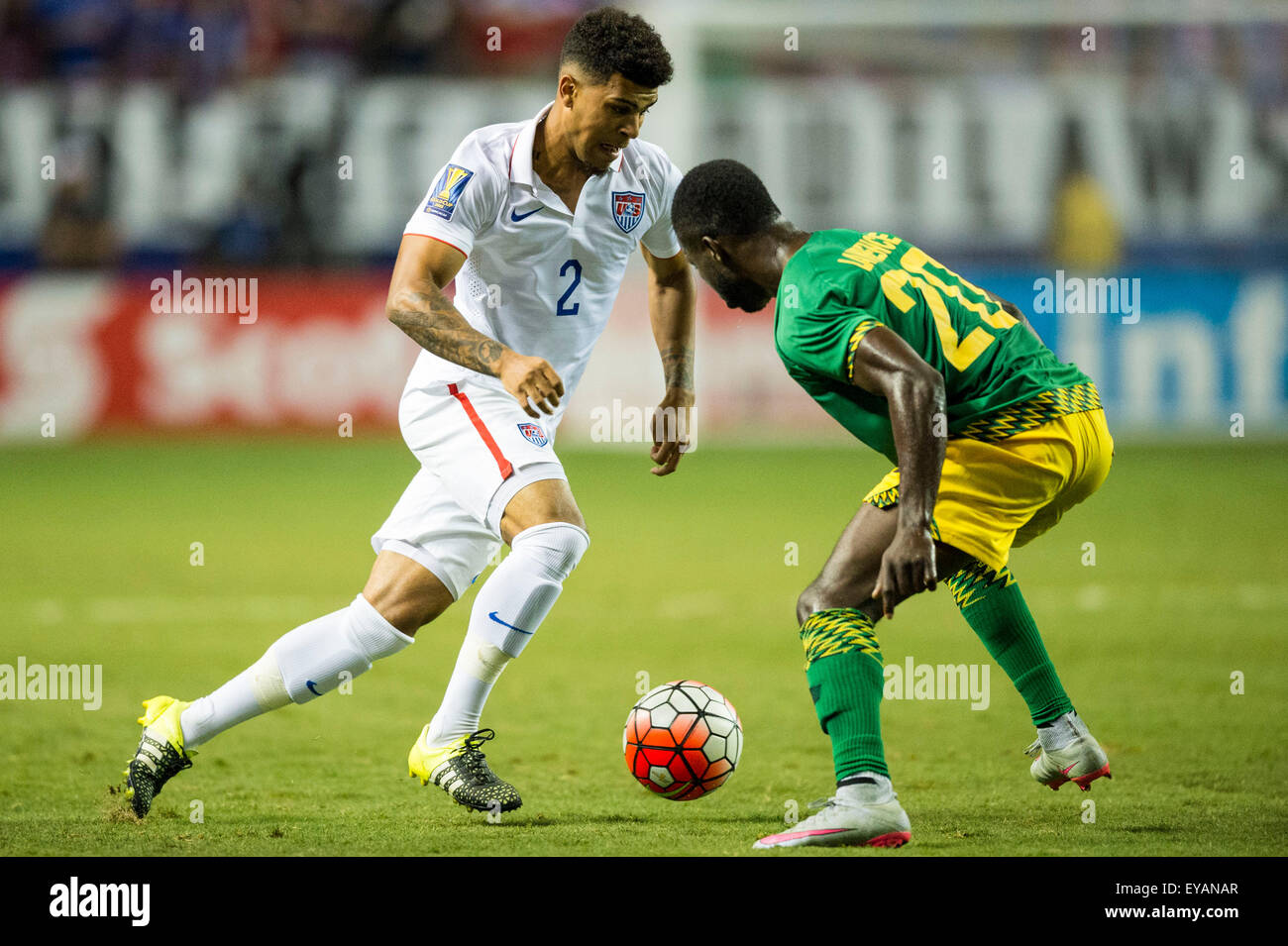 Atlanta, GA, USA. 22nd July, 2015. #2 USA M DeAndre Yedlin during the CONCACAF Gold Cup semifinal match between USA and Jamaica at the Georgia Dome in Atlanta, GA. Jacob Kupferman/CSM/Alamy Live News Stock Photo